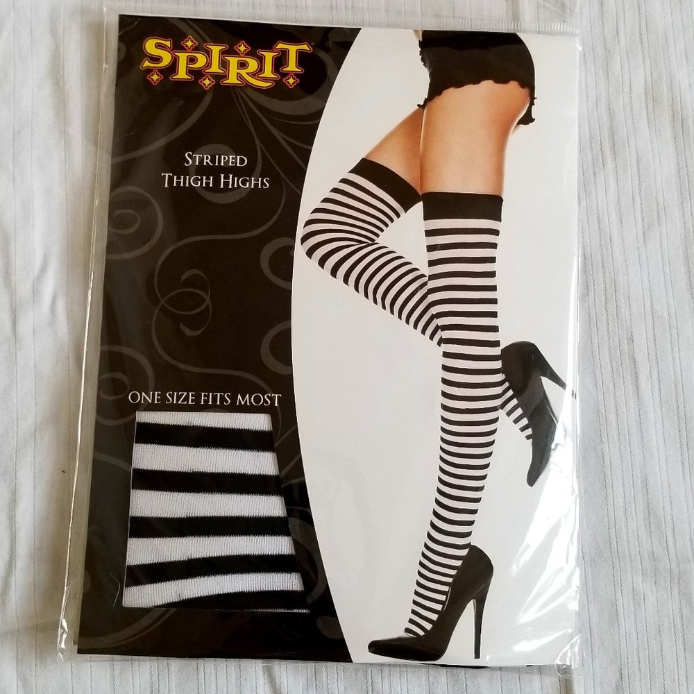 Black and White Striped Thigh High Stockings
